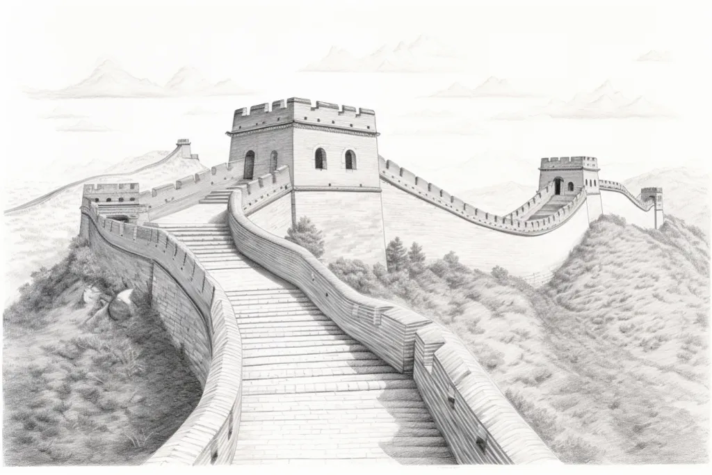 素描长城绘画图片