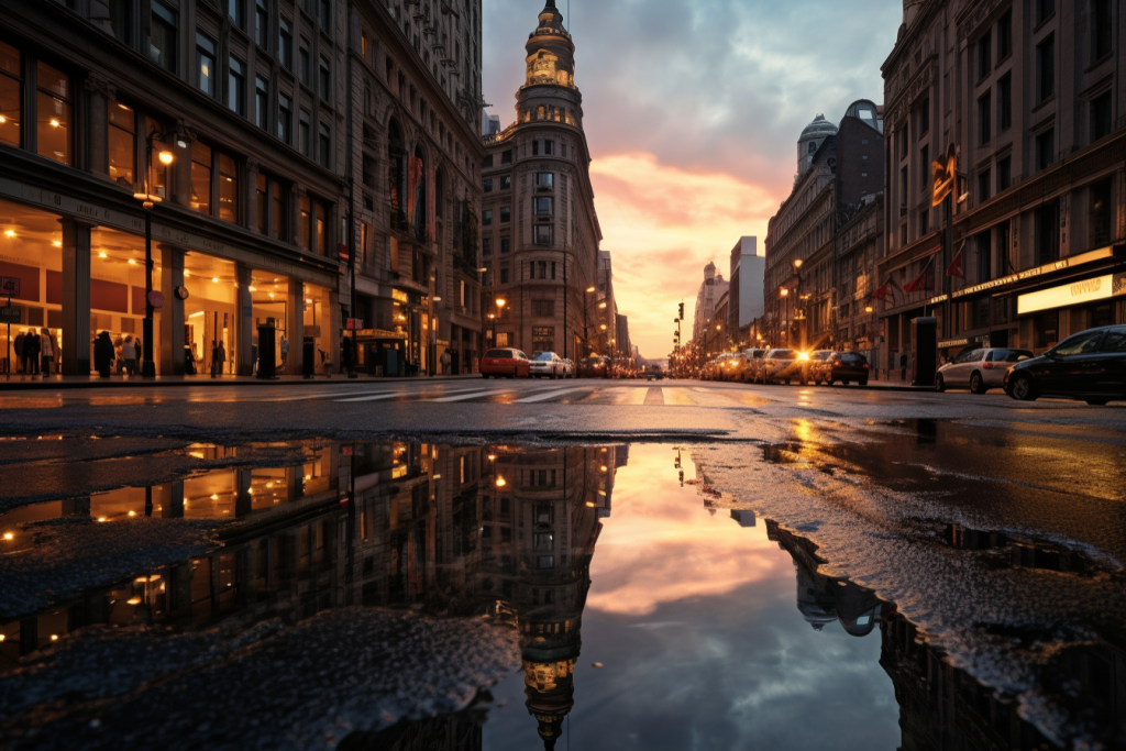 灯火通明的城镇街道灯光秀