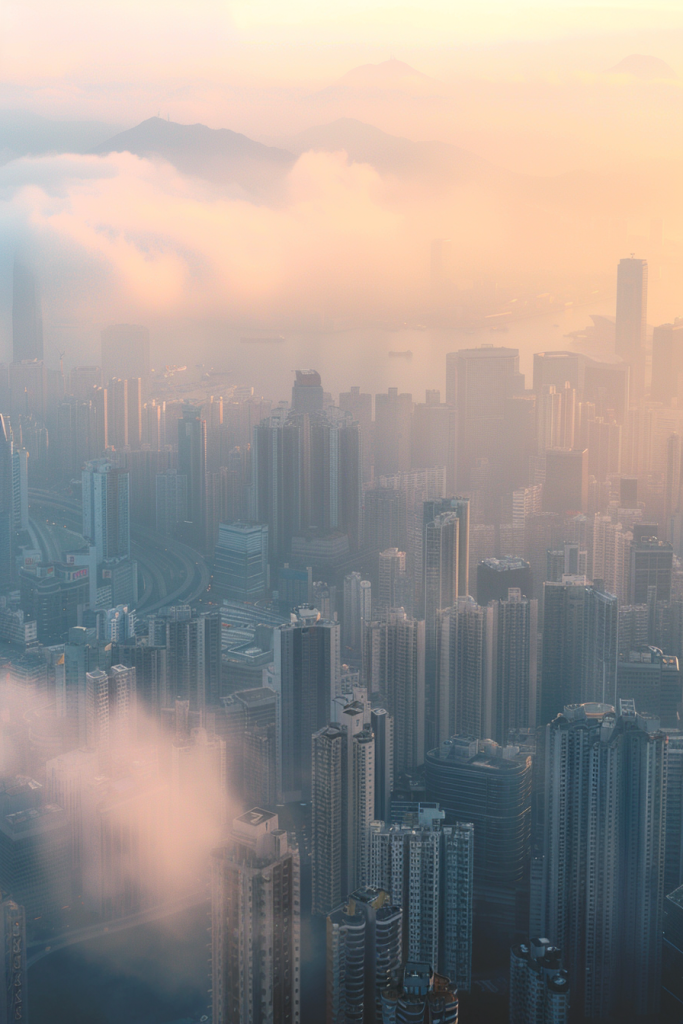 连续雾霾城市夜景图片