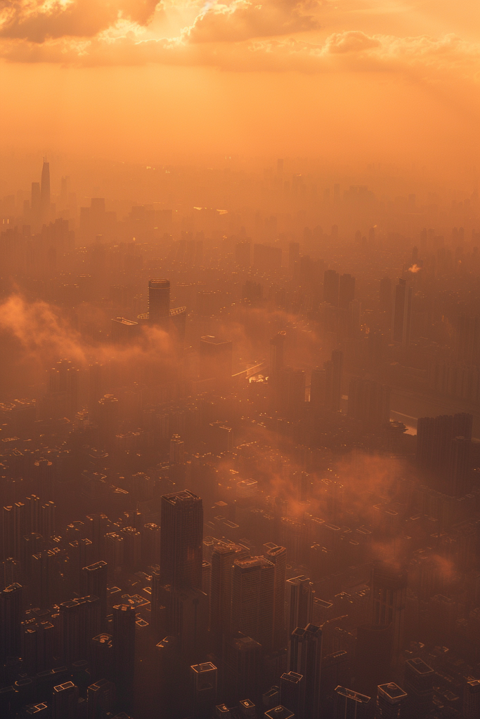 阴霾阳光下的城市图片