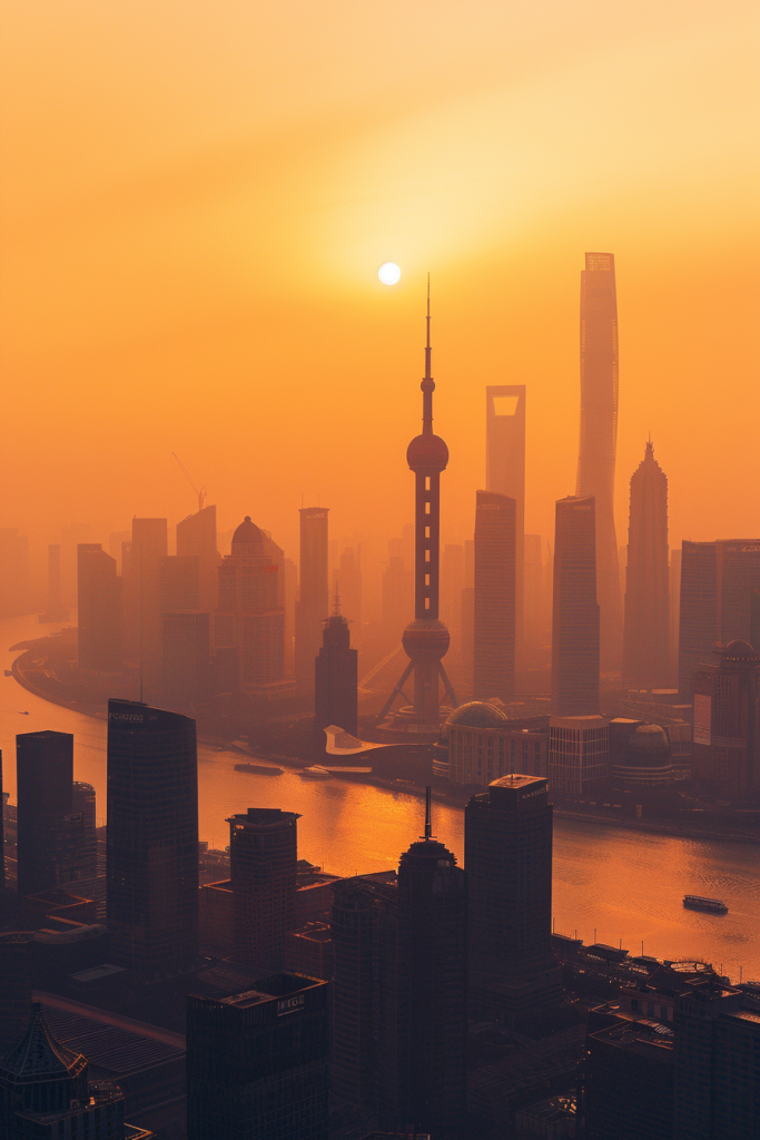 阴霾阳光下的城市图片