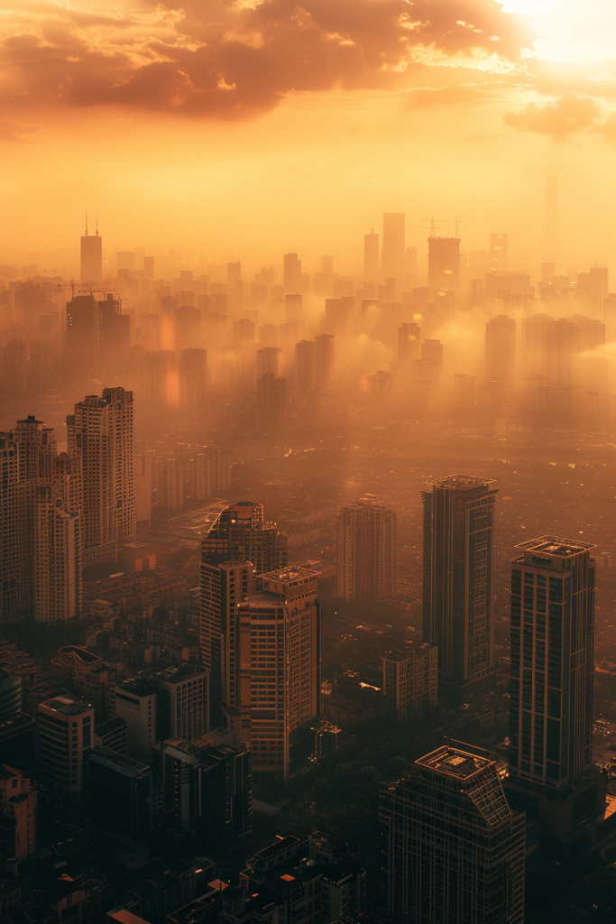 阴霾阳光下的城市图片