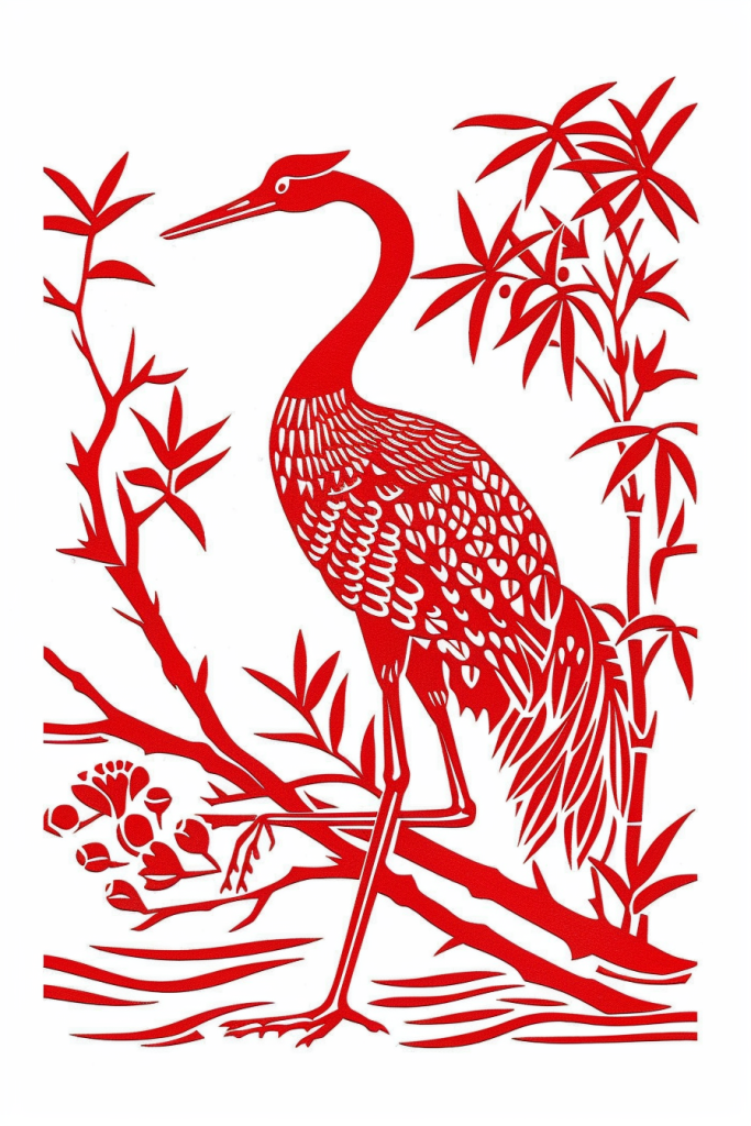 仙鹤元素剪纸花纹