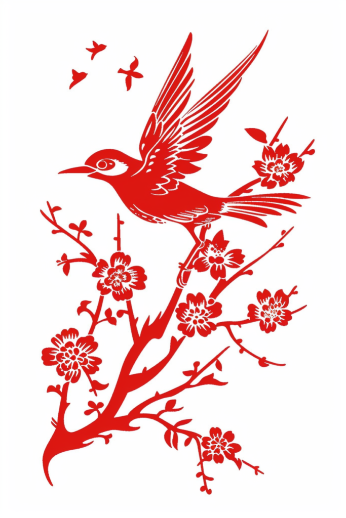 喜鹊花样非遗剪纸