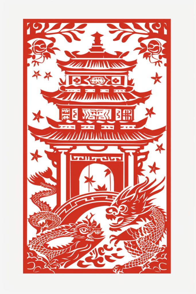 风雨桥小楼古建筑元素非遗剪纸