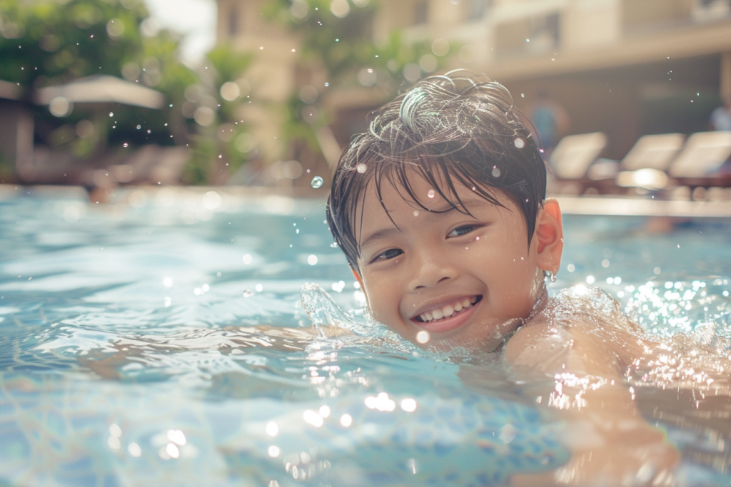 儿童夏日避暑水上游戏