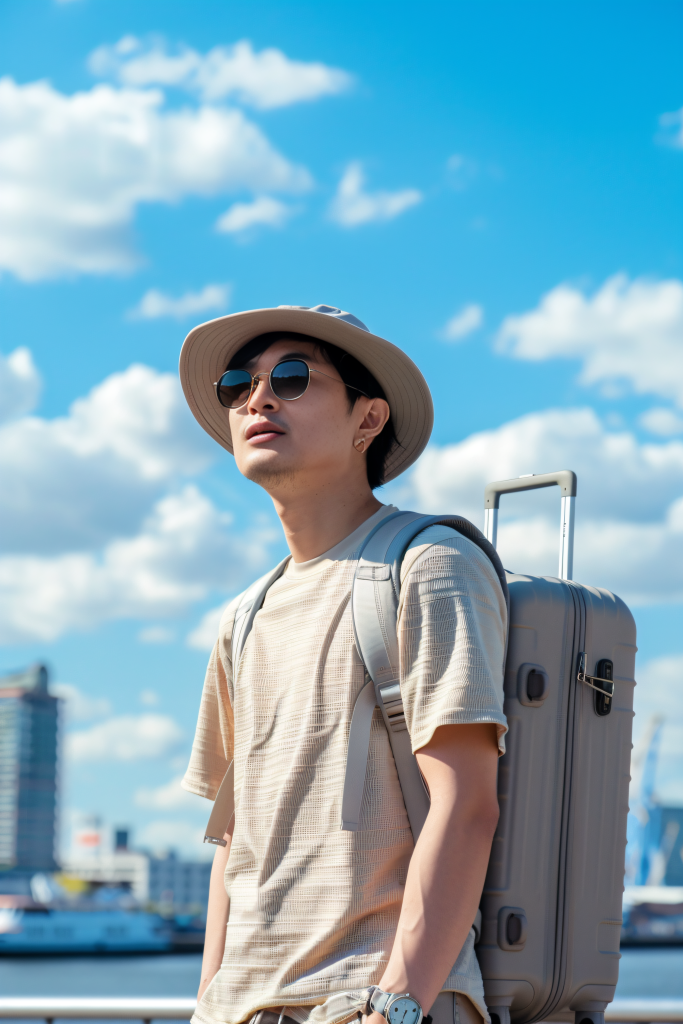 拉着行李箱去旅游度假