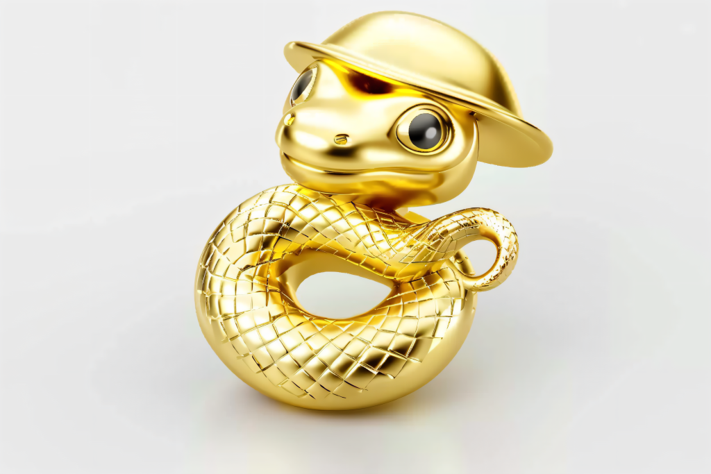 精美的黄金可爱蛇模型