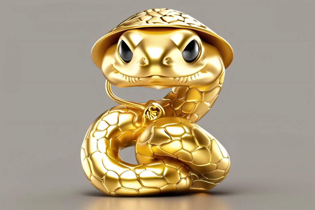 精美的黄金可爱蛇模型