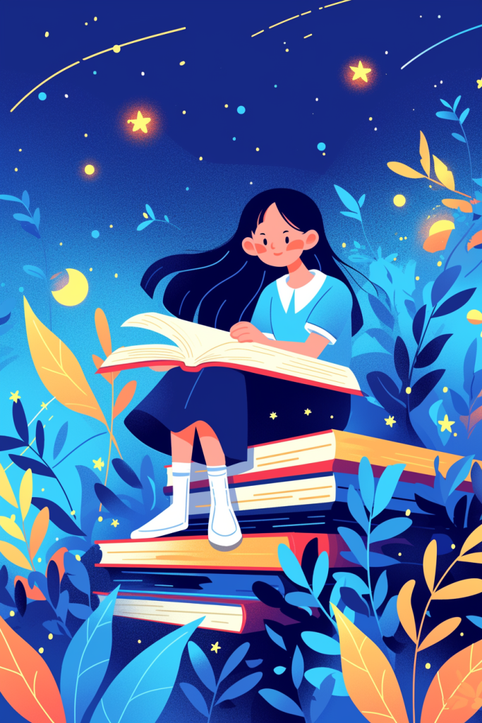 爱上看书插画元素