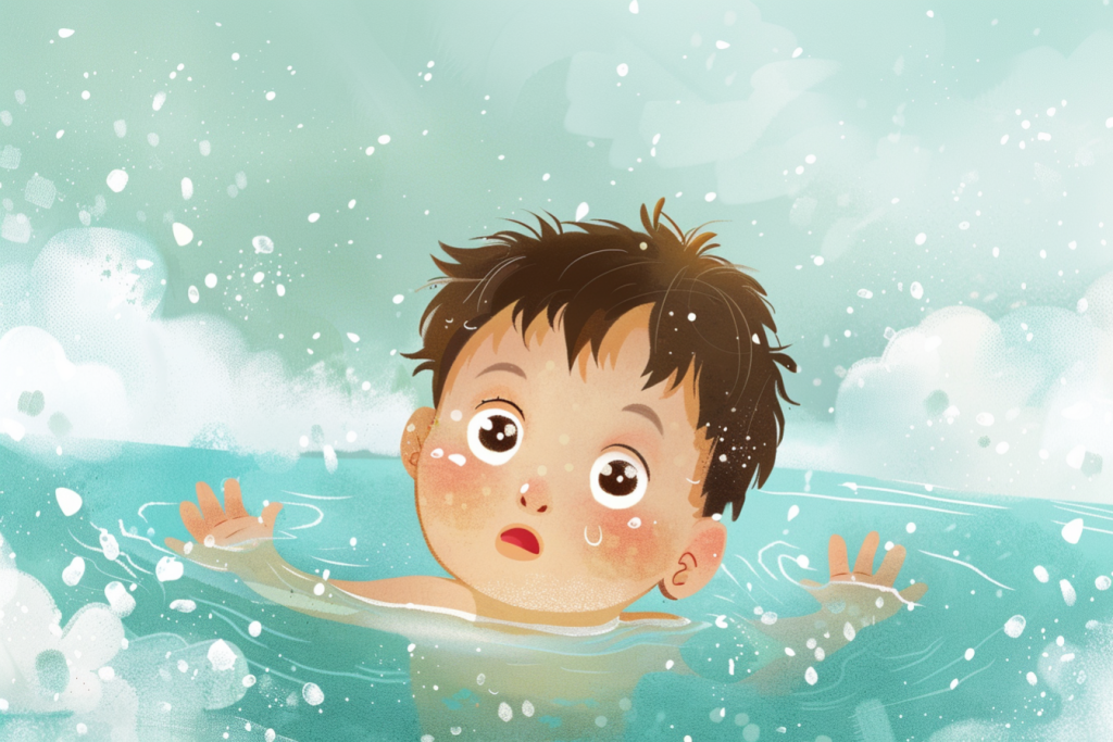 落水小孩暑假安全插画