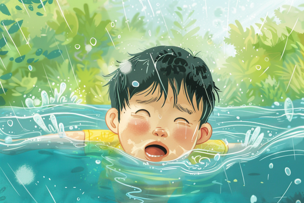 落水小孩暑假安全插画