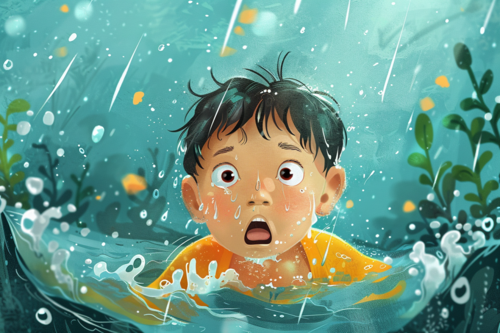 小孩落水暑假安全插画