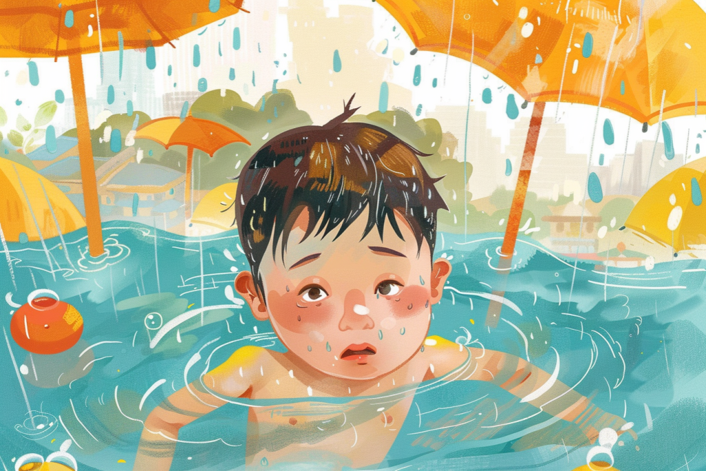 小孩落水暑假安全插画
