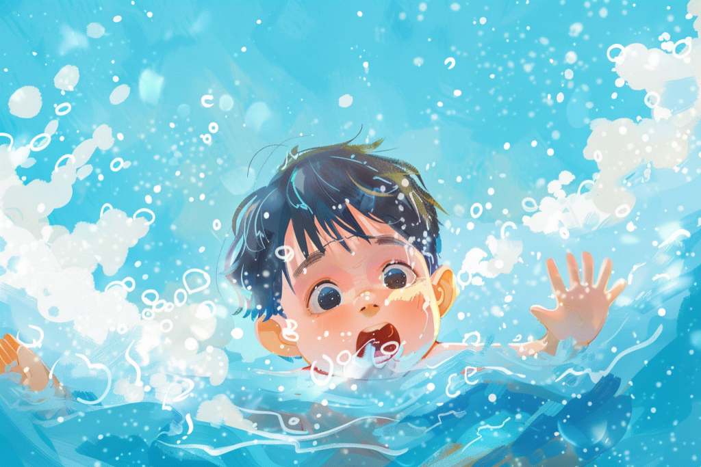 小孩落水暑假安全插画