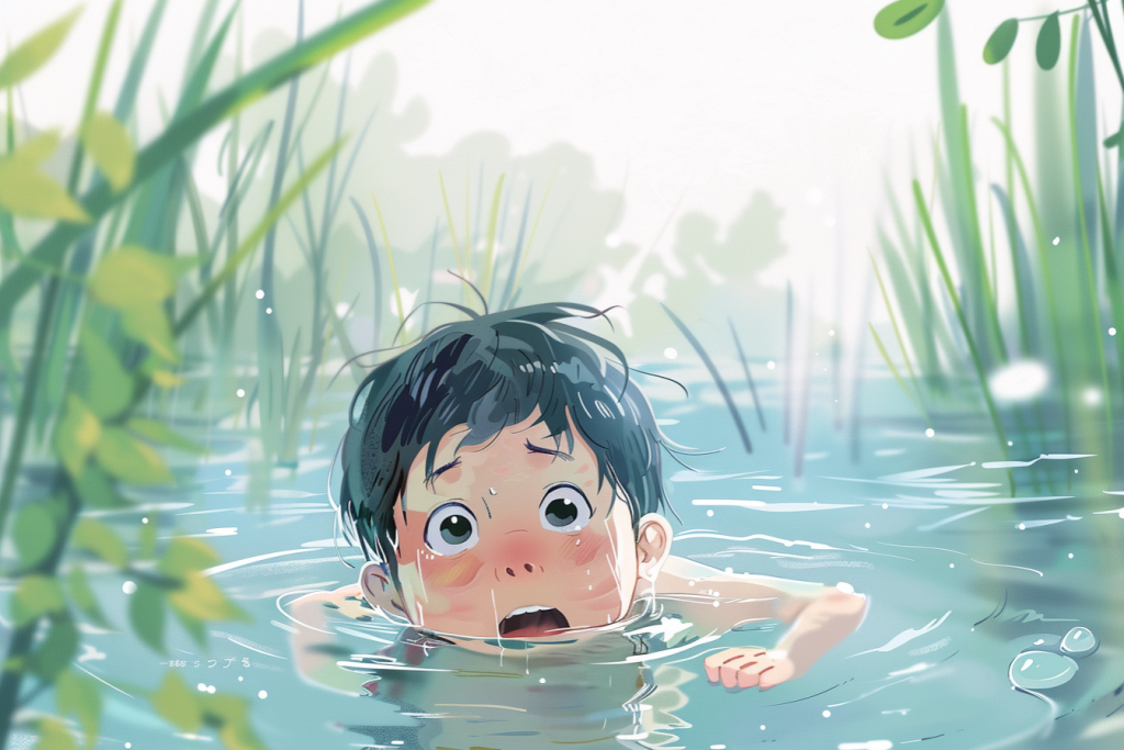 小孩落水暑假安全插画