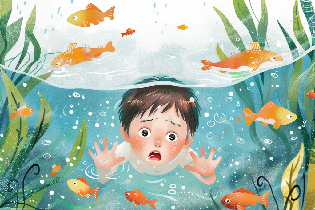 小孩失足落水暑假安全插画