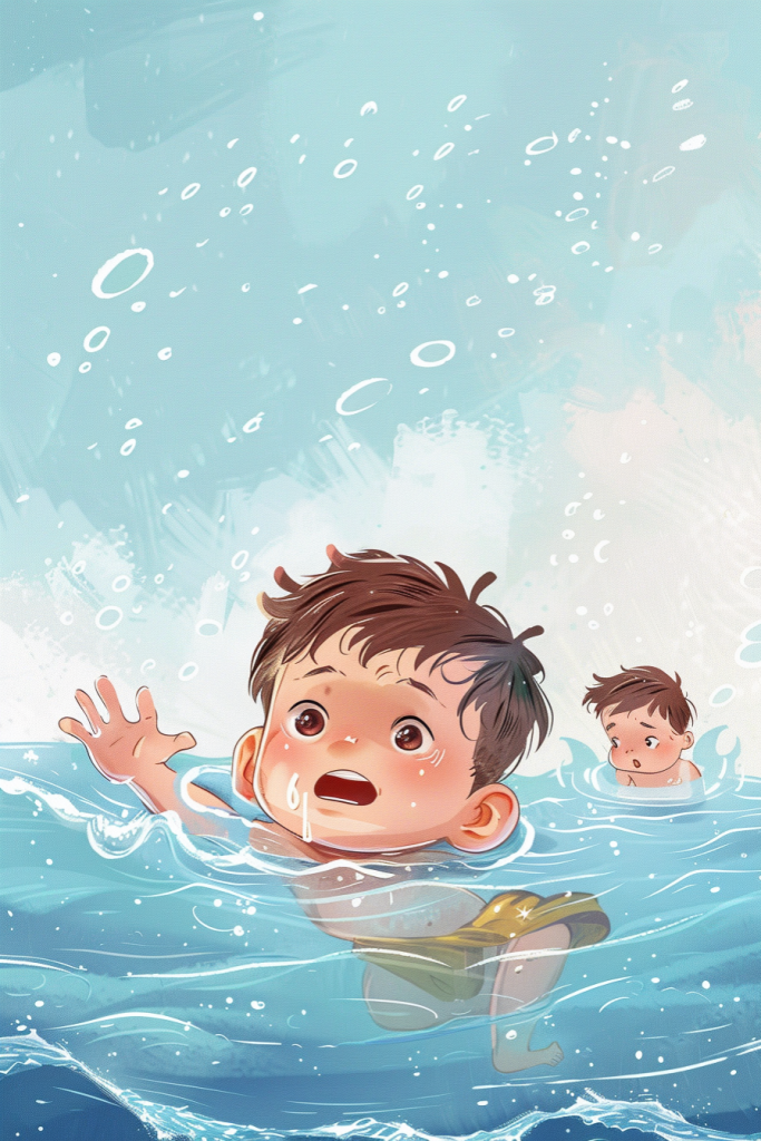 危险水域溺水公益插画