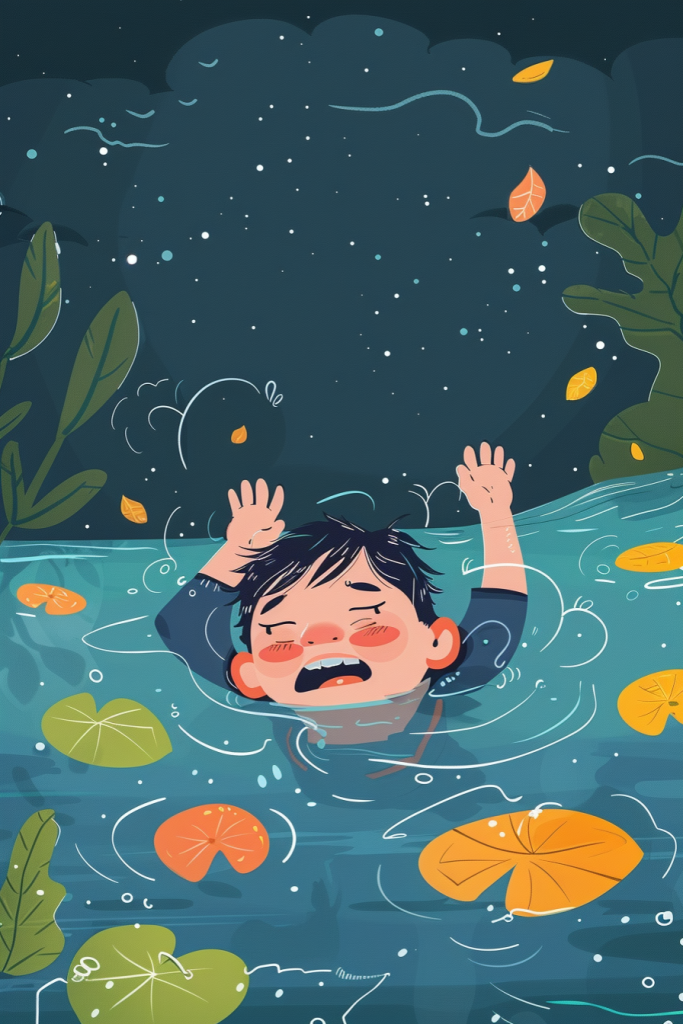 小心落水公益插画
