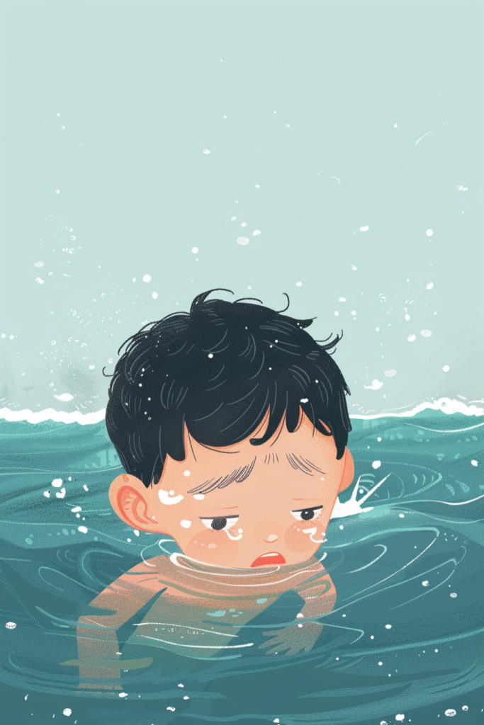 学生意外落水预防溺水插画