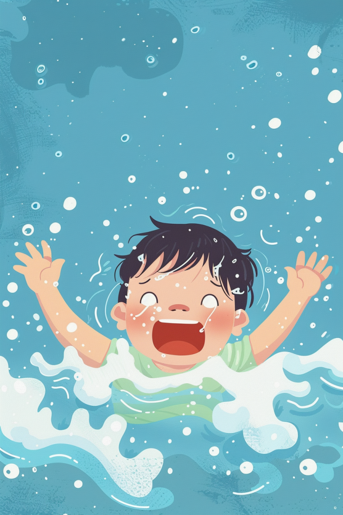 小孩意外落水谨防溺水插画