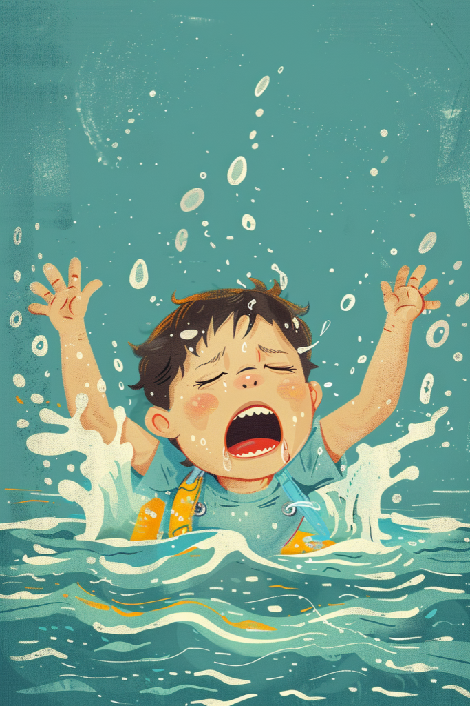 小孩溺水呼救谨防溺水插画