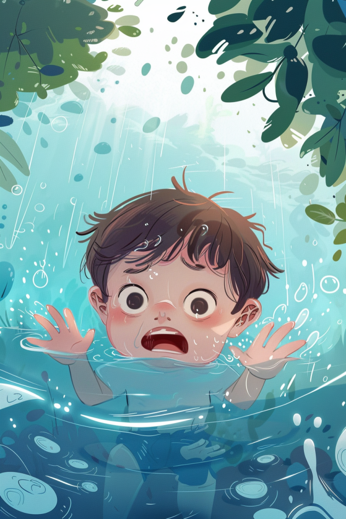 落水小孩谨防溺水插画
