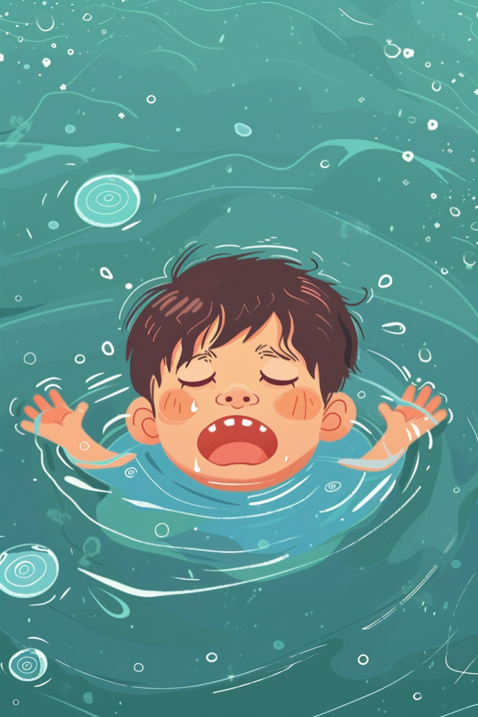 小孩落水谨防溺水插画
