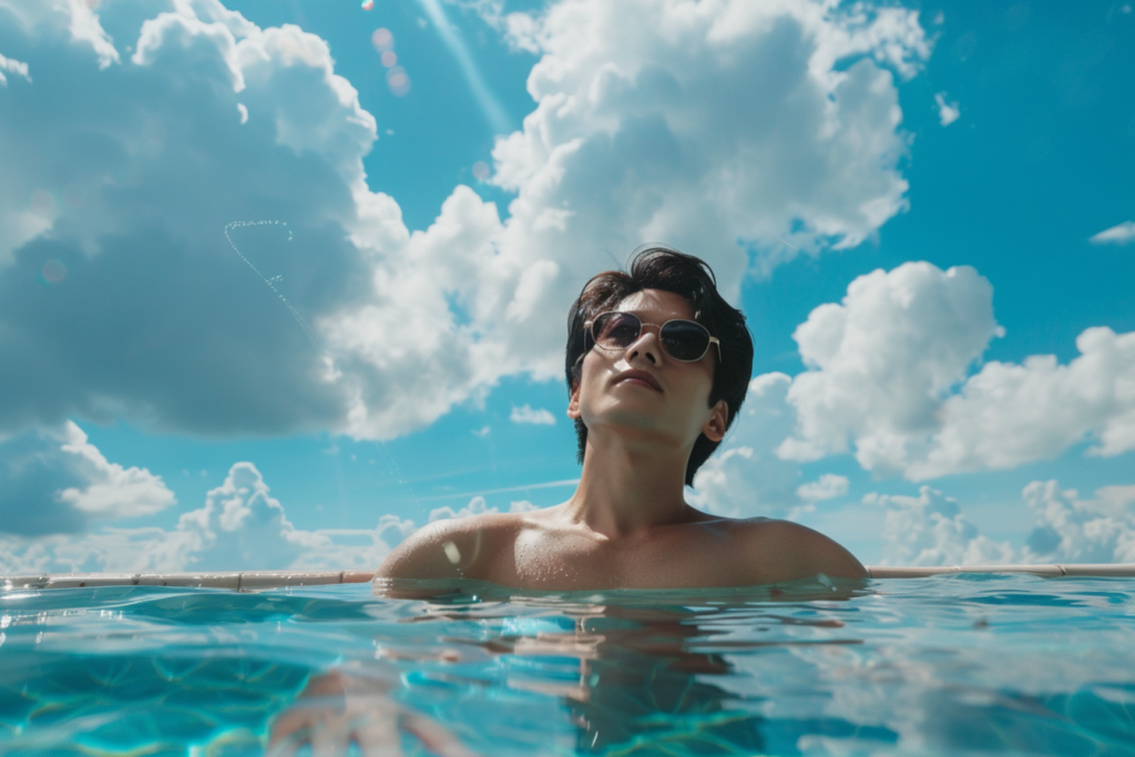 阳光下男性泳池夏日摆拍