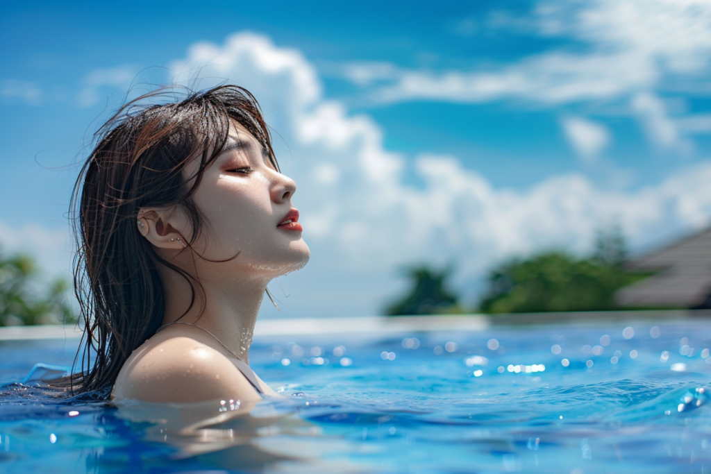清凉一夏泳池休闲少女