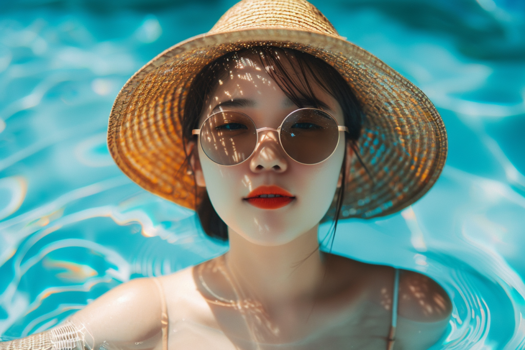 夏日清新游泳池美女