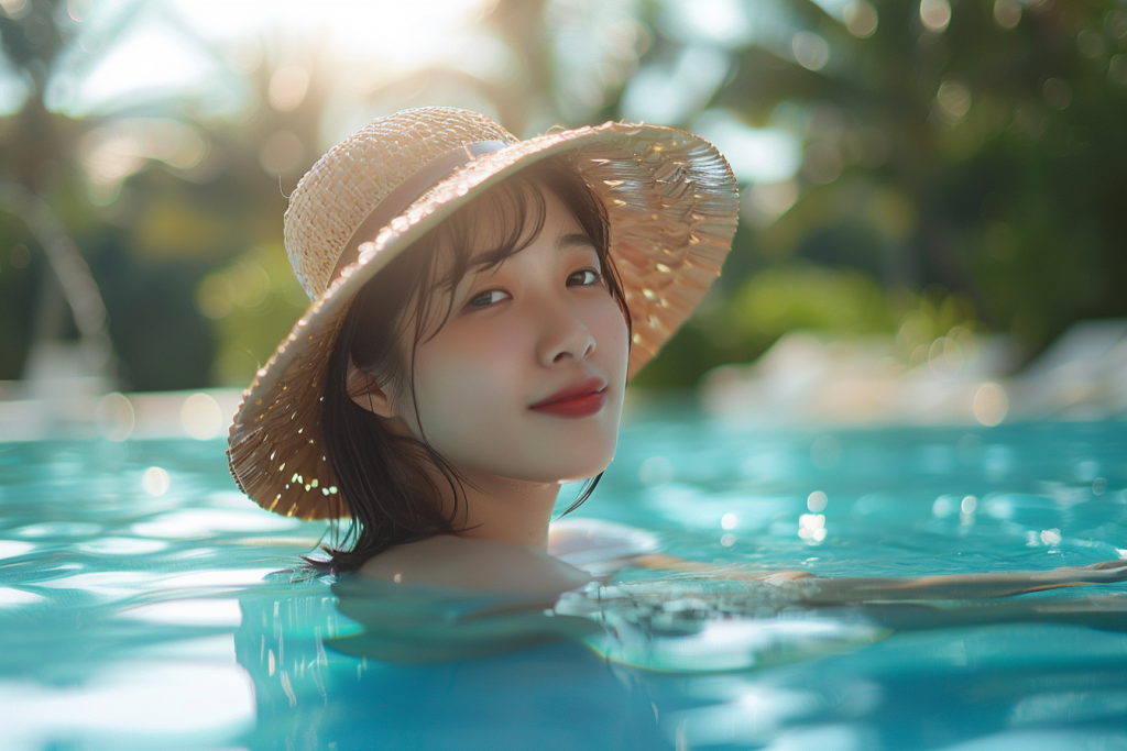 夏日清新游泳池美女