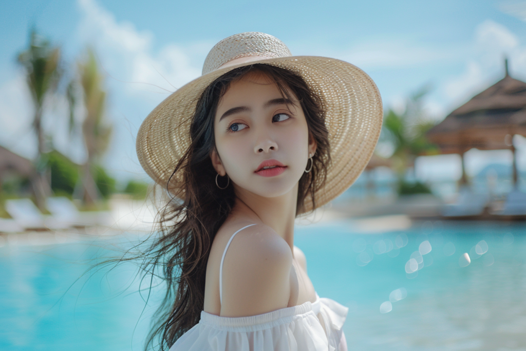 夏日泳池度假美女