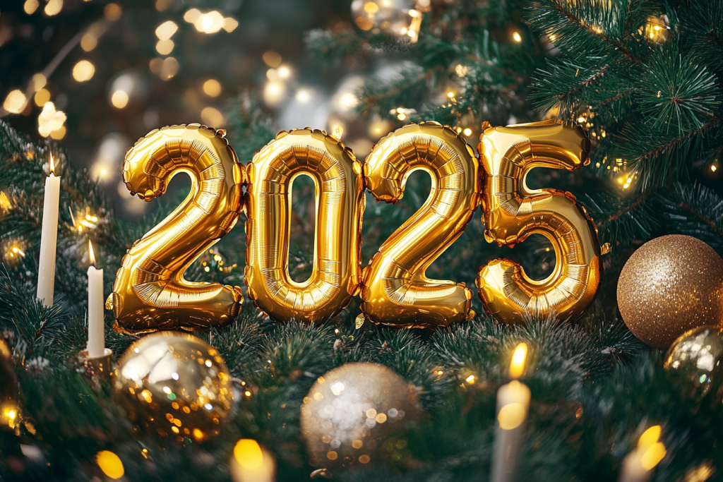 圣诞节金色2025气球字艺术字背景图