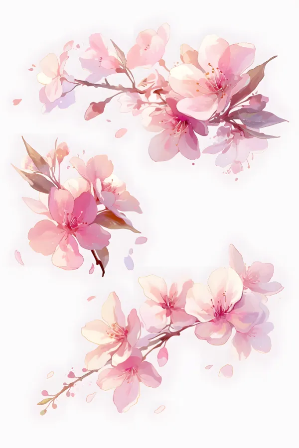 桃花贴纸花卉图案元素