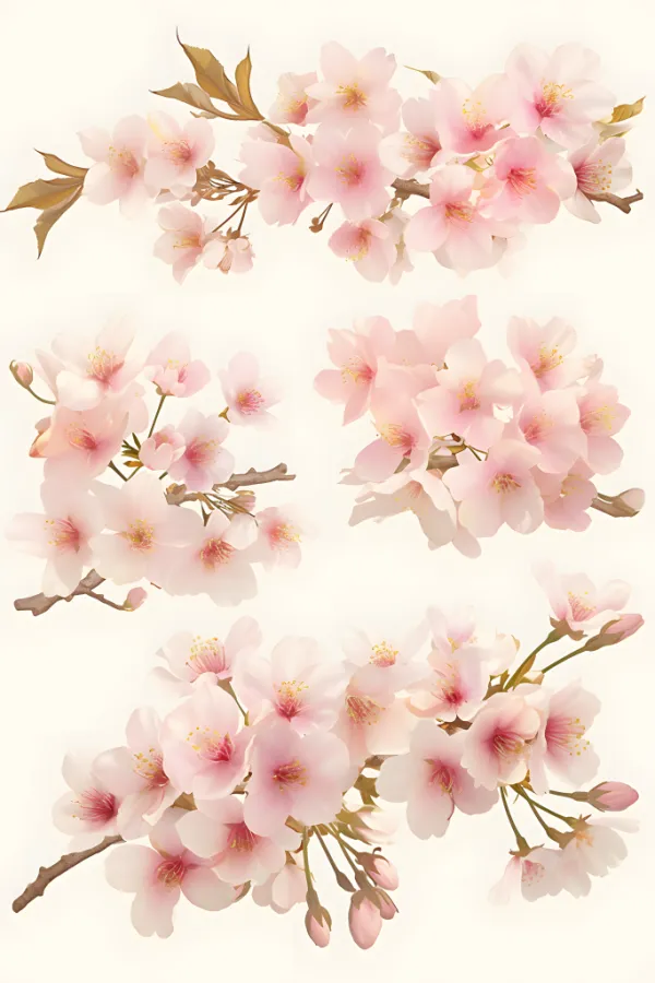 桃花贴纸花卉图案元素