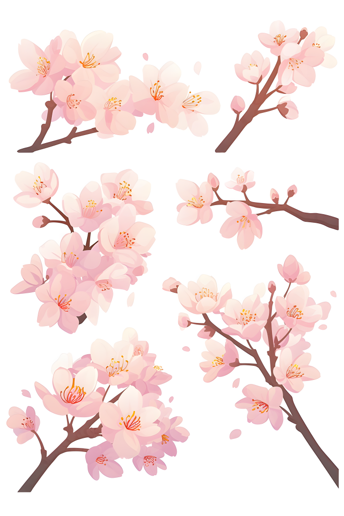一枝桃花花卉插画绘画