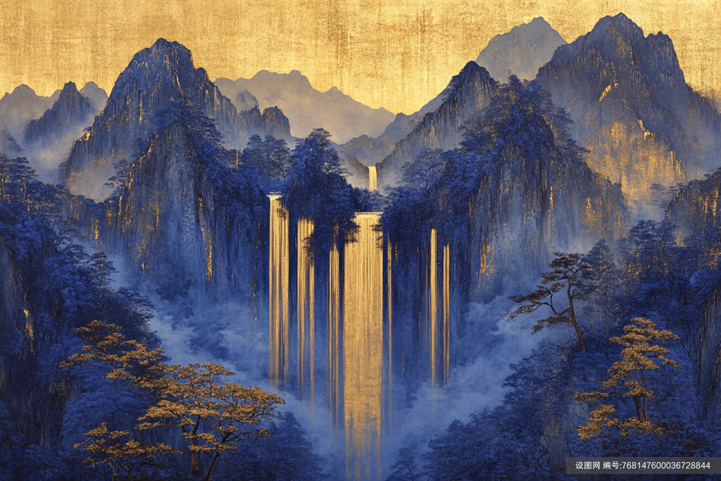 中式鎏金风景画背景png下载_编号768147600036728844-设图网