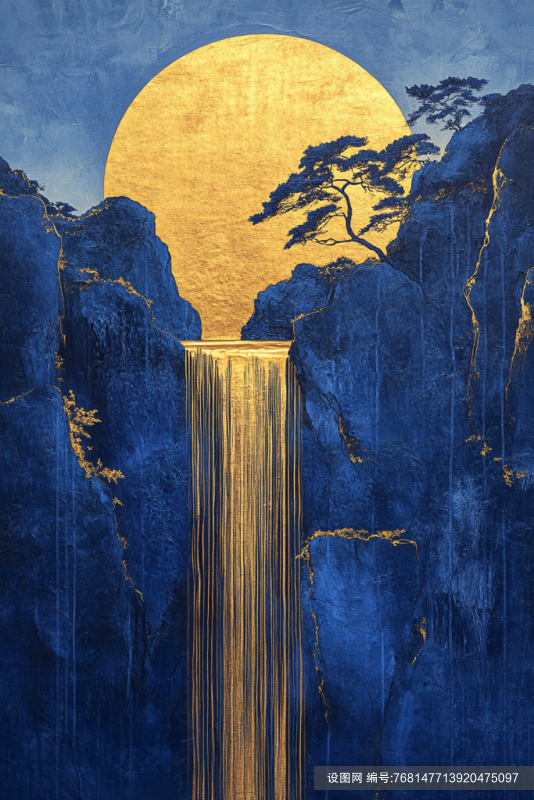 中式鎏金山水风景画png下载_编号768147713920475097-设图网