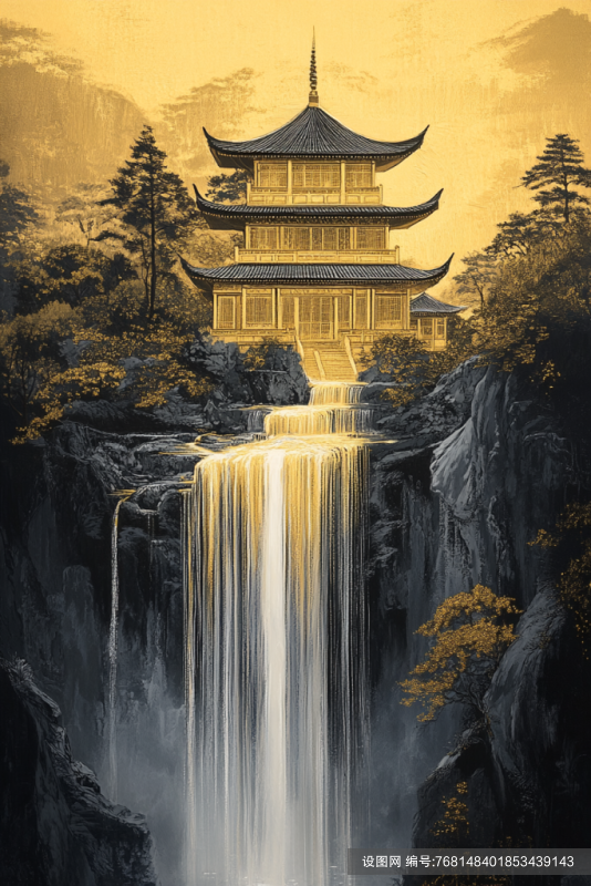 中式鎏金山水艺术画png下载_编号768148401853439143-设图网
