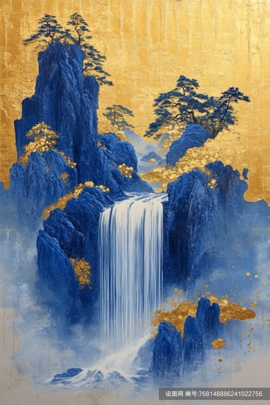 中式鎏金山水画背景png下载_编号768148886241022756-设图网