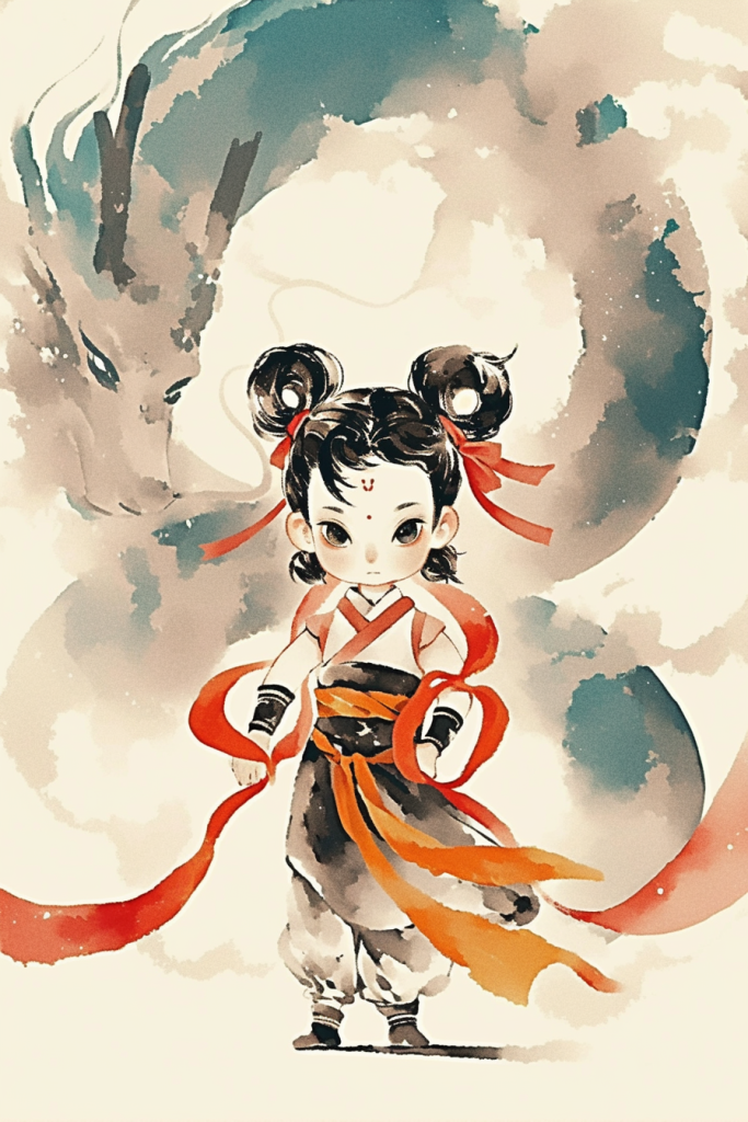 水彩画封神哪吒插画人物形象