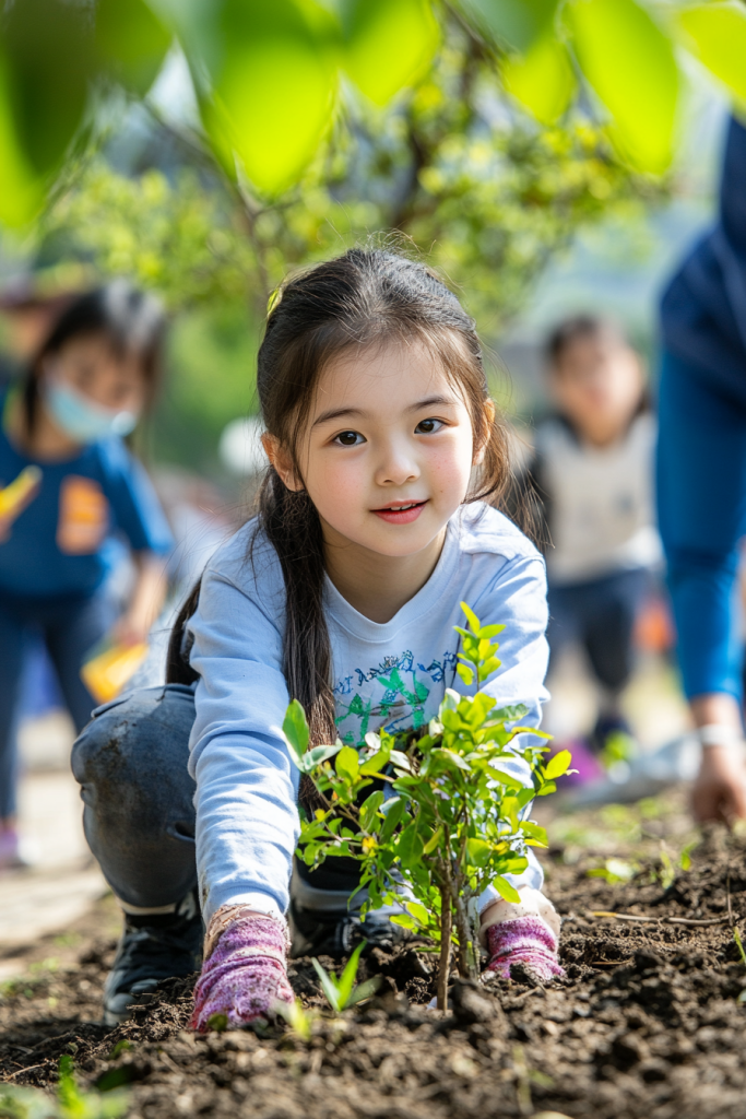 植树节学生植树公益活动人物摄影图