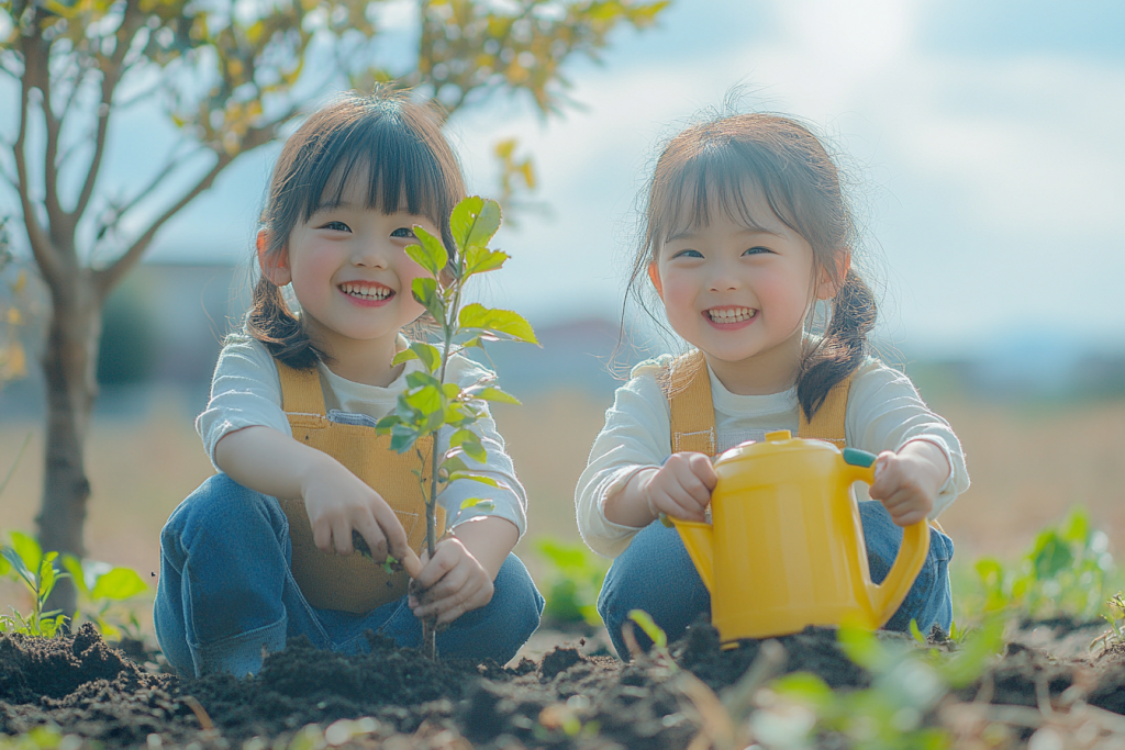植树的孩子摄影图