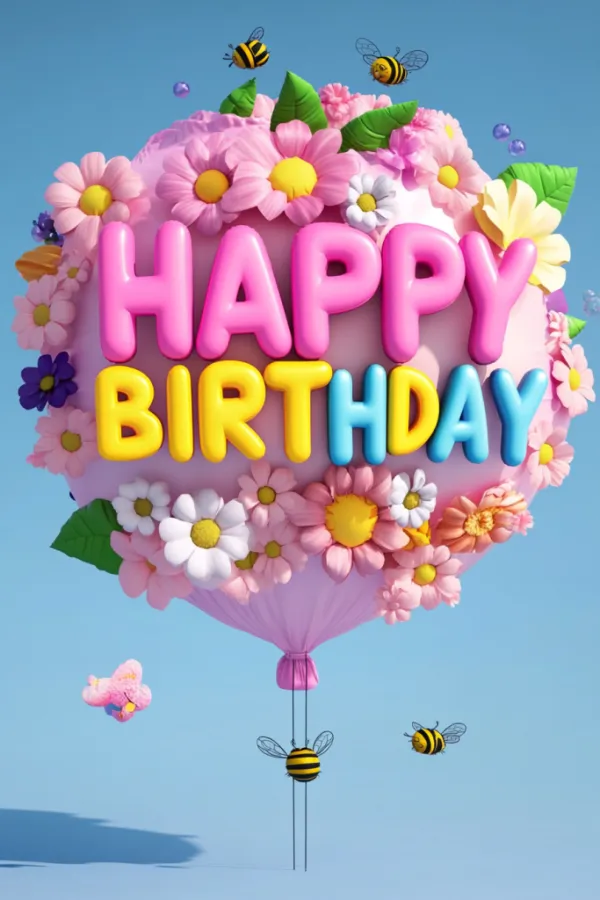 生日快乐英文字母气球膨胀字体