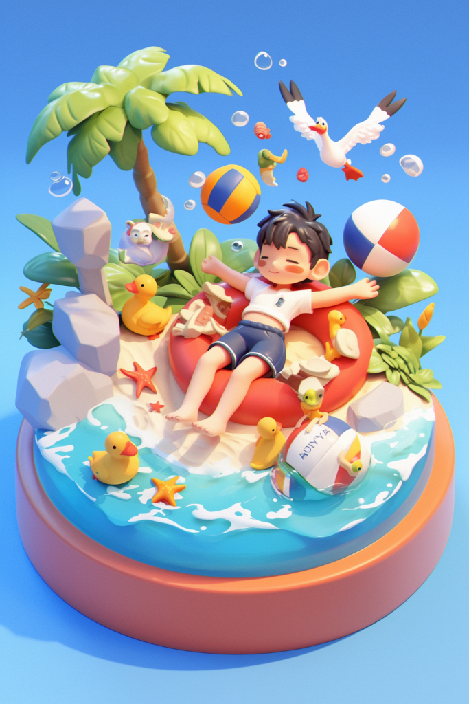 夏季度假夏天水上乐园3D人物插画png下载_编号800680799388177253-设图网