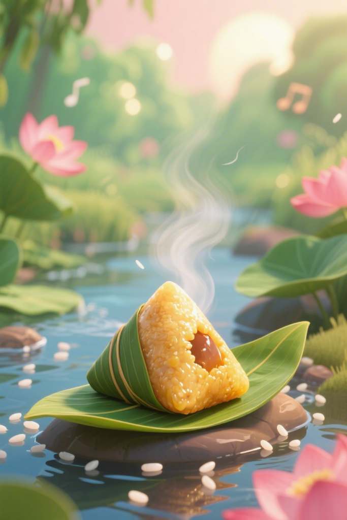 端午节端午粽子传统美食创意山水背景