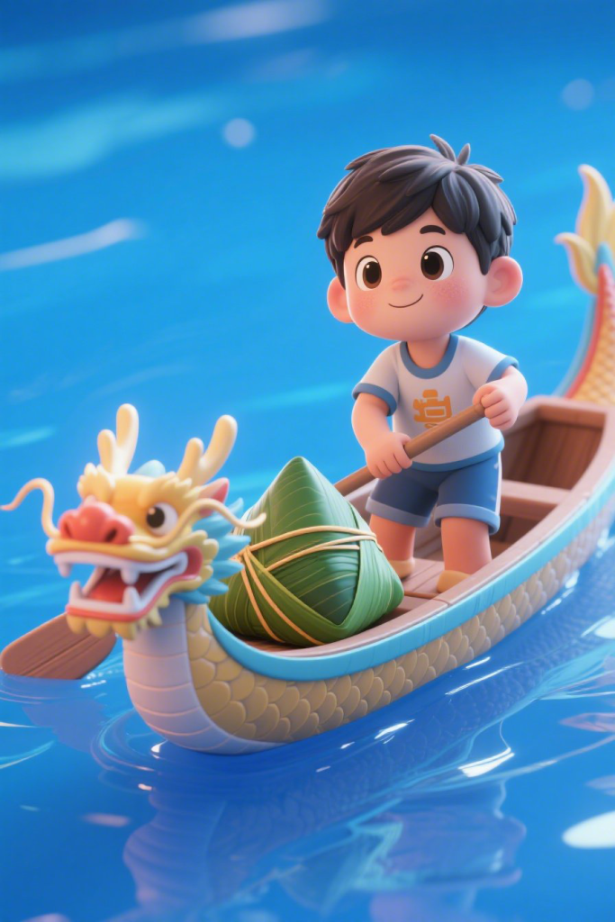 小孩龙舟送粽子场景模型