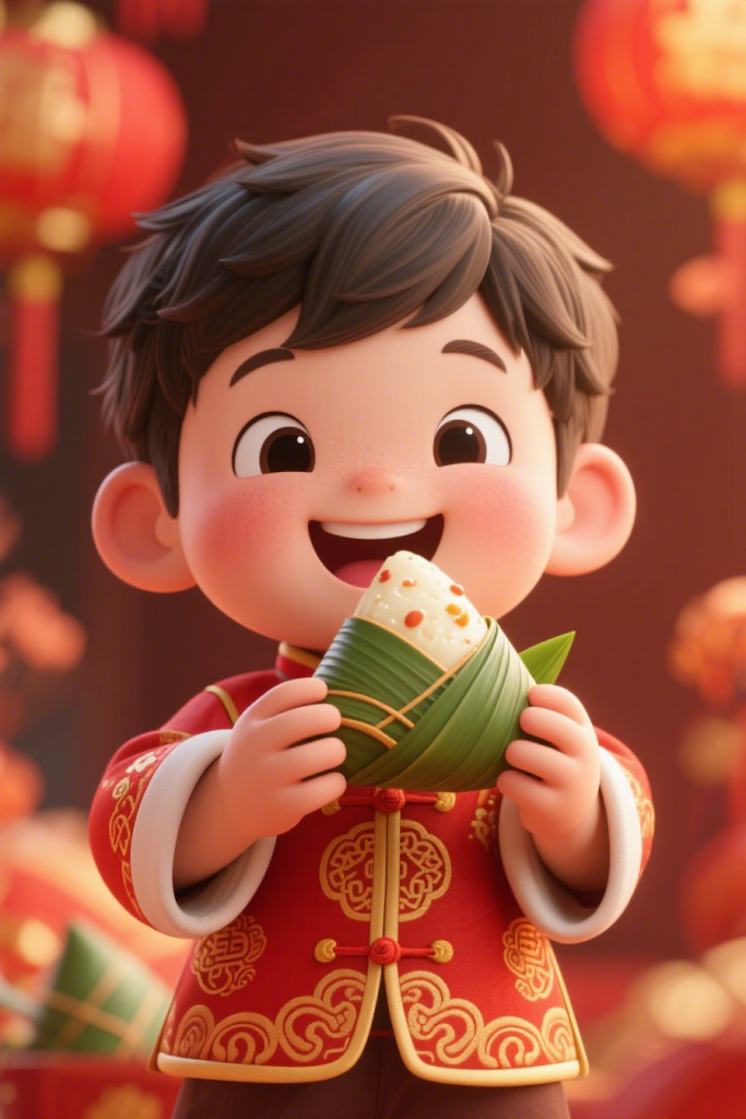 中国风端午节端午儿童吃粽子传统美食