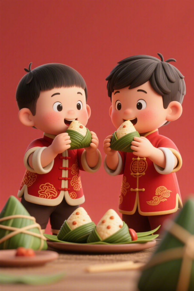 儿童端午吃粽子模型